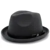 Fashen Men's Feel Fedora Hat for Gentleman Winter Autumn Church Roll Up Brim Homburg Dad Jazz Hat with Fashion Belt Y200714