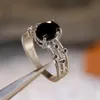 Cluster Rings Black Stone Women Ring Fashion Three Rows For Dancing Party Accessories Match Dress Girl Gift Wholesale Lots&Bulk