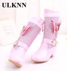 Ulknn Children's Fashion High Heel Boots Leather Autumn Winter Girls Brincess Boots بالإضافة