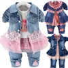 İlkbahar Sonbahar Bebek Kız Giysileri Bebek Kız Denim Giyim Setleri 3 Adet Uzun Kollu T Gömlek Elbise Bebe Denim Ceket Ve Kot LJ201223 Tops