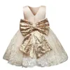 Gouden Sequin Baby Doopjurken Talle Prinses Jurk Evenement Party Wear 1 Year Baby Girl Birthday Jurken Baby Baptism Gown LJ201221