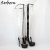 Sorbern Sexy Transparent PVC Femmes Bottes High Heel Talage Black Platform Shoes Stilettos Mid Cuisseau High Zip Up Big Taille 15 Couleur personnalisée