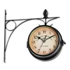 Садовый европейский стиль крепления Круглая станция открытый старинный металлический подвесные украшения настенные часы двухсторонняя батарея питание Ретро H1230