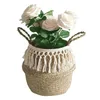 Handmade Bamboo Storage Baskets Seagrass Wicker Basket Garden Flower Pot Laundry Container Toy Holder With White Tassel Bags