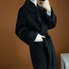 100% lã casaco feminino escritório senhora lado corte colar de colarinho outwear longo camelo preto camelo mulheres casacos com cinto 201027