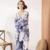 Julys Song 3-teiliges Damen-Pyjama-Set aus Viskose mit Blumenmuster, weiblicher Pyjama, lose elegante rosafarbene Urlaubsnachtwäsche, Frühlings- und Sommerrobe 201217