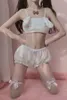 Kawaii Kadife Tüp Üst Ve Külot Genç Kızlar için Set Seksi Anime Cosplay Kostümleri Uzun Kulak Doggy Sutyen Ve Bloomers Pembe Beyaz Y200708