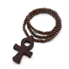Hiphop Religious Anubis Egyptian Apep Wood Beads Sweater Chain Necklace The Symbol Of Life Wooden Cross Attila Ankh Pendants