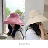 Wide Bim Hats Sommer Frauen verdoppelt Baumwollwäsche Sonnenhut Elegant Big Foldable Antiuv Beach Floppy Flat Caps Bob Zz4899483391