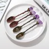 Natural Crystal Spoon Metal Carved Coffee Mixing Spoons Fruit Dessert Scoop Ice Cream Spoons Household Tea Set Accessories BH5953 TYJ