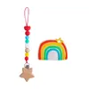 2021 regenbogen infant Nippel clip + baby beißring 2 teile/satz silikon zahnen perlen Holz Neugeborenen Schnuller clip baby schnuller kette