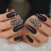 Faux ongles mat noir 3D strass acrylique ongles conseils cercueil luxueux presse sur doigt ballerine 24CT Prud22