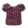 키즈 니트 크로 셰 비니 모자 소녀 소프트 더블 공 겨울 따뜻한 뜨개질 모자는 13 색 야외 아기 응원 스키 파티 모자 RRA3695 캡