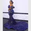 Vestidos de noche de lentejuelas africanas de talla grande Sexy Off Shoulder Mermaid Prom Gowns Sweet Train Destino de fiesta formal Rata de Soiree