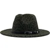 Nya kvinnor filtbälte fedora hatt med breda brim leopard tryck jazzhatt elegant dam hösten sombrero gudfader kvinnlig5471309