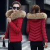 U-jurando casaco de inverno mulheres parka com capuz fino colarinho de algodão acolchoado casaco casaco feminino quente parkas outwear 201201