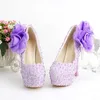 2020 Chaussures de robe de mariée faites à la main romantiques Chaussures de mariage à talons super hauts violets Belle dentelle avec appliques demoiselle d'honneur1