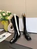 Square Toe Knight Boots Women Western Cowgirl Real Leather Chunky Heels Mixed Color Retro Slip-on V Shape Opening Boots