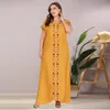 Siskakia Plus Size Kobiety Maxi Długa Dress Moda Loose Casual Haftowane Zroszony O Neck Krótki Rękaw Suknie Arabskie Lato 2020 Y0118