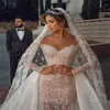 Luxury Beads Mermaid Wedding Dress With Detachable Train Full Lace Long Sleeve Robe De Mariée Sweep Train Church Gorgeous Bridal Gowns