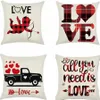 Röd Rose Heart Linne Dekorativt Kasta Kuddefodral Jag älskar dig Letter Cushion Sofa Bilskydd Alla hjärtans dag Present T3i51685