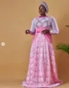 Retro Kant Roze Plus Size Prom Jurken 2021 ASO EBI Afrikaanse lange mouwen Sweep Train Avondjurken Saoedi-Arabië Robe de Soiree