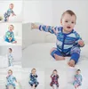Spädbarn baby randig fothandad pyjama sovare blixtlås romper baby pojke kläder