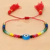 Armband nieuwste creatieve regenboog kleur kristal kraal acryl kwaadse ogen kralen handgemaakte rode katoenen touw gevlochten armband voor vrouwen