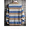 Erkek Sweaters Twill Contrast Sweater Erkekler O yaka gündelik örgü erkek kazak gevşek dışaruk yuva yuvası yuvası büyük boyutlu sıcak ceket kış jac