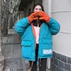 Зима длинная женщина Parkas с капюшоном лоскутная буква печать плиты плюс размер женской куртки стенд воротник корейский стиль женское холодное пальто 201027