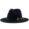 Chapeau Fedora Panama en feutre de laine à large bord pour hommes et femmes, avec boucle de ceinture, casquette Trilby de Jazz, haut de forme formel, rose vert, 5660CM2553005