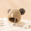 Bonnet d'hiver pour enfants de 1 à 5 ans, bonnet tricoté en acrylique, chapeau à pompon, Double boule de fourrure, bonnets tricotés pour nourrissons