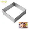 Delidge 2pcs/set Stainless Steel Adjustable Cake Mousse Ring 3D Round & Square Cake Mold Cake Decorating Baking Tools T200523