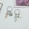 Natural Stone Hexagon Prism Keychain Star Moon Charm Key Ring Jewelry for Man Woman Couples Gift