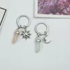 Pedra natural Hexágono Prism Keychain Star Moon Charme Key Jóias para Homem Mulher Casais Presente