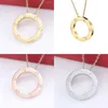 Fashion Brand Stainless Steel Jewelry with Zircon Round Ring Love Screw Pendant Necklace