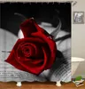 バスルーム用防水シャワーカーテン3 d赤いバラと黒い葉浴槽のカーテンポリエステル布のカーテン180 * 180cm Y200108