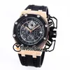 Försäljning Ny 26165 Quartz Chronograph Mens Watch Black Texture Dial Stopwatch Two Tone Rose Gold Case Gummi Strap Sport Klockor Swisstime A02