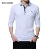 Browon Hot Sale T Shirt Men Long T-Shirt Thirt Trown-Down Designer T-Shirt Slim Fit Fit Lose Custal Cotton Tirt Male Plus Size 201004