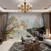 Paisagem estilo chinês personalizado foto cortina natural painel de drapeamento puro cortina de tule para a porta da sala de estar quarto lj201224