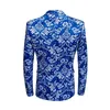 PYJTRL Brand Mens Vintage Royal Blue Floral Print Slim Fit Casual Suits With Pants Veste Homme Mariage Groom Wedding Suits 201106