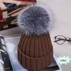 New Fashion Women Ladies Warm Winter Beanie Large Faux Fur Pom Pom Bobble Hat Knitted Ski Cap Black Blue White Pink4377186