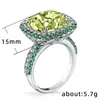 Pierścień Silver Dla Kobiet Oryginalny Elegancki pierścionek zaręczynowy Oval Green Peridot Inkrustowany Cyrkon Srebrny 925 Biżuteria Dziewczyna Boże Narodzenie prezent