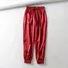 Sommar satin last byxor kvinnor europa lösa casual sport kvinnor joggar streetwear lastbyxor