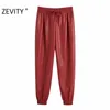 Zevidade Novas Mulheres Moda Color Sólido Casual PU Couro Harem Calças Chic Elastic Cintura Calças Femme Pantalones Mujer Calças P950 201031