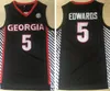 Сшитые NCAA Georgia Bulldogs Anthony 5 Edwards Баскетбольные майки College # 5 Red White Grey Сшитые трикотажные рубашки Мужские S-2XL