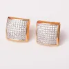 12MM Iced-Out Earring for Men Square Stud Spiral Ear Plug Screw Back Hip Hop Jewelry Gold Color Material Copper CZ Stone