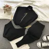 Women Zipper Knitted Cardigans Sweaters + Pants Sets + Vest Woman Fashion Jumpers Trousers 2 PCS Costumes Outfit 201007