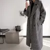 여성 양모 코트 격자 무늬 느슨한 긴 더블 브레스트 패션 여성 코트 가을 겨울 겉옷 재킷 특대 WJ110 201210