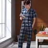 Zomer pyjama's 100 katoen mannen s pyjama sets afslaan kraag vest zacht plus size l mannelijke pyjama's korte shirts lange broek lj201112